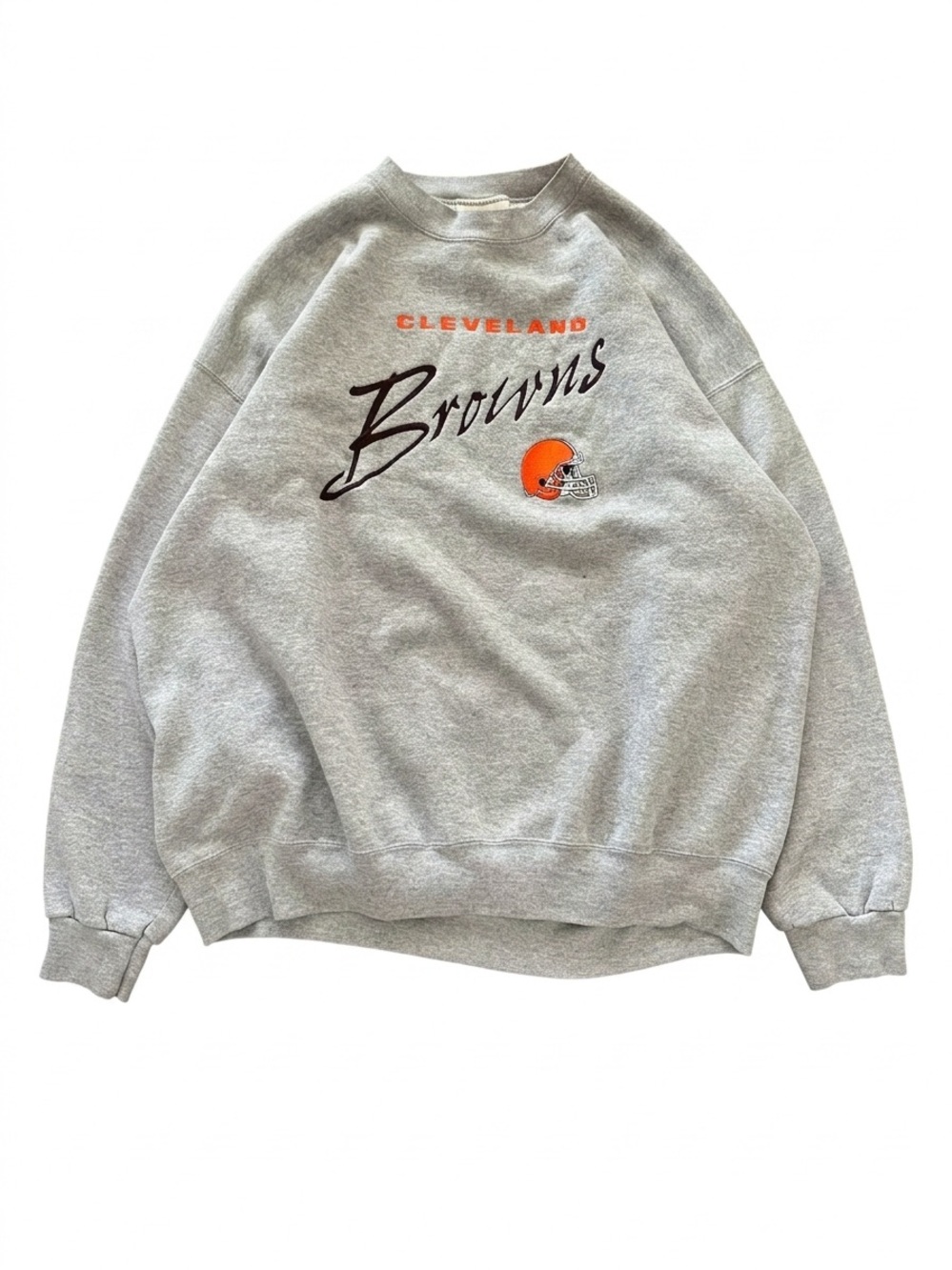 Lee Cleveland Browns Light Gray Crewneck Sweatshirt with Orange Helmet Graphic